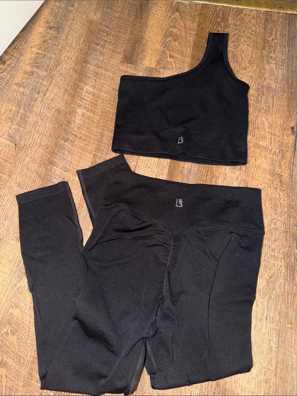 BuffBunny Black One-Shoulder Crop Top & High-Waist Leggings Set